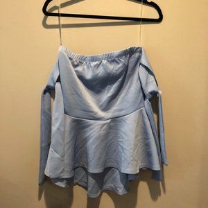 Baby blue elastic peplum top with ties